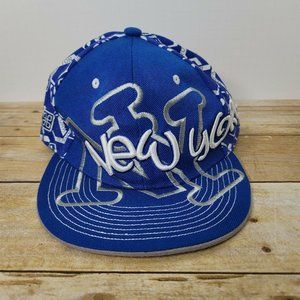 NY Embroidered Stitching Blue Fitted Hat Unisex